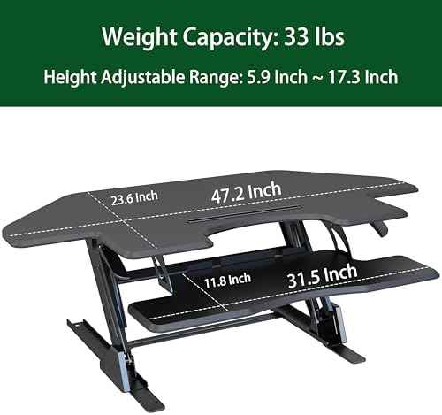 47 inch Corner Standing Desk Converter, Height Adjustable Sit Stand Desk Riser, Black, GSD06T