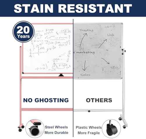Large Dry-Erase Rolling Magnetic Whiteboard - 48 x 32 Inches Dry Erase Board with Stand Height Adjust Double Sides Mobile White Board Easel on Wheels with 25 Sheets Paper Pad Office, Home & Classroom