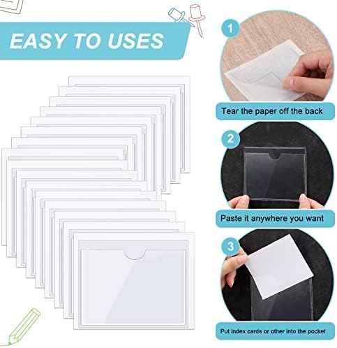 Chinco 50 Pack 3.1" x 3.9" Clear Adhesive Pockets, Index Card Pockets With Top Open Loading, Plastic Labels Holders for Organizing Storage Bins, Library Card, Drawer, and Protecting Your Cards