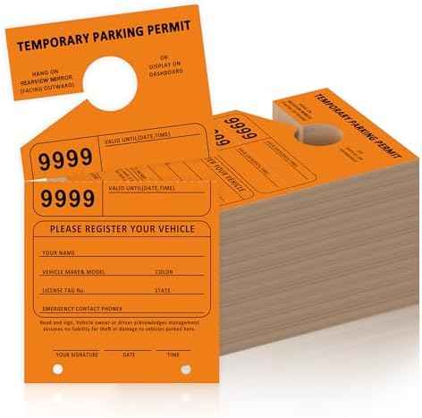 500 Pcs Orange Parking Permit Hang Tag 2 Part 7.75 x 4.25 Inch Mirror Hang Tags Car Hang Tags Parking Tickets Car Parking Tags Numbered Temporary Parking Passes Hanging Tag with Stub (500)