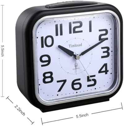 Tinload 5.5" Large Analog Alarm Clock Silent Non Ticking, Gentle Wake, Beep Sounds, Increasing Volume, Battery Operated Snooze and Manual Light, Easy Set, Black (Best for Elder)