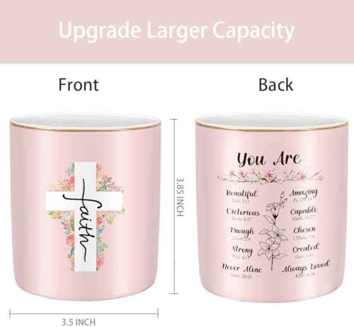 Ceramic Pen Holder for Desk Cute, Pencil Holder Cup, Makeup Brush Holder Pink, Multi-Functional Organizer for Office, Religious Style