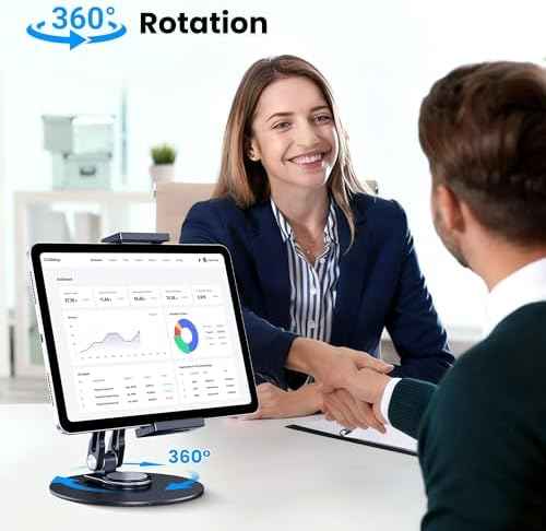 Tablet Stand Holder for iPad, Adjustable with 360 Rotating Base for Desk