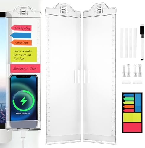 Monitor Memo Boards for Computer, Whole Transparent 2 Pack (Left & Right) Multifunction Acrylic Screen Message Reminder Pad Side Panel Phone Holder Organizer for Office Desktop, with Pen & Sticky Note