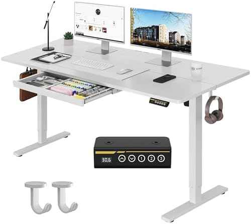 55 x 24 Inch Electric Standing Desk with Drawers, White