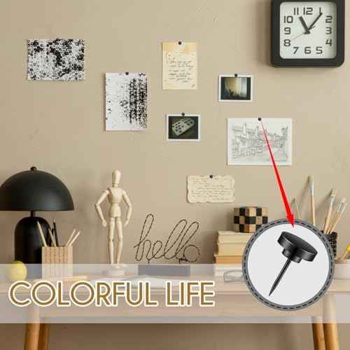50 PCS Flat Push Pins for Cork Board, Black Metal Thumb Tacks for Wall Picture Photo Hanging, Board Posters Bulletin Maps, Office Home Decorative