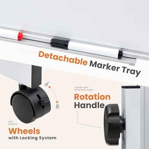NEWBULIG Magnetic Whiteboard with Wheels 46" x 32", Dry Erase Board with Adjustable Rolling Stand, Heavy-Duty Aluminum Frame & Accessory Tray for Office, Classroom, Home & Presentations, White