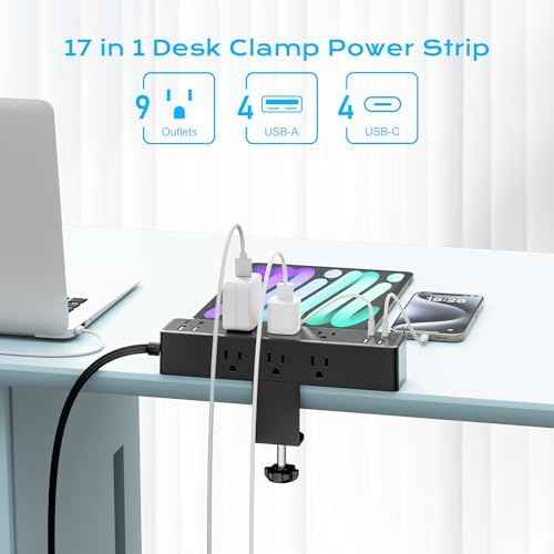 Desk Clamp Power Strip 10FT, 40W Total Fast Charging Station