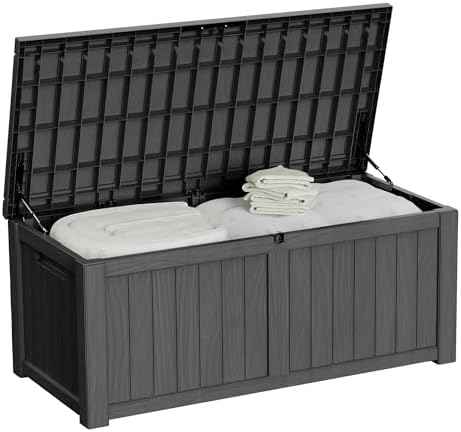 150 Gallon Outdoor Storage Box Patio Deck Box Waterproof, Resin Lockable Outside Large Storage Bin for Pool Cushion Furniture, Garden Tools UV-Resistant, Black