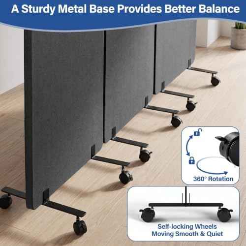 72in 3-Panel Soundproof Room Divider with Wheels, Heavy-Duty Acoustic