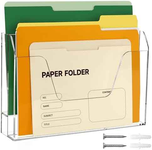 Acrylic Hanging Wall File Organizer, 2-Tier Mail Organizer Wall Mounted Magazine Wall File Holder, Paper Folder Organizer for Office, Desk, School