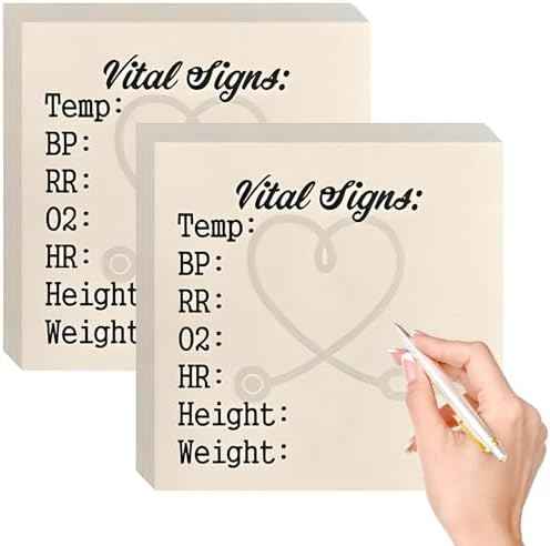 Nurse Sticky Notes for Vital Signs – Daily Monitoring Notepad, Patient Health Checklist Pad, Pocket Size, HR BP Oxygen Level Recording, 2 Pack of 50 Pages Each
