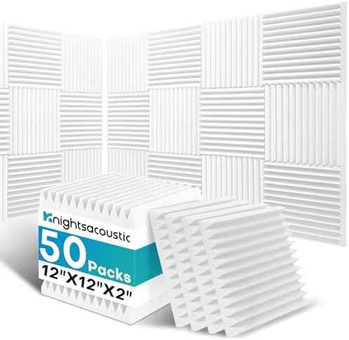 50 Pack Sound Proof Foam Panels for Walls, 2 X 12 X 12 Inches Acoustic Foam Panels, High Density Acoustic Panels Sound Absorbing, Noise Cancelling Studio Wedges, White (NOT INCLUDE ADHESIVE)