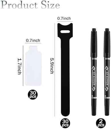 Cable Labels for Cords, 60 Pack Reusable Hook and Loop Ties, 2 Markers