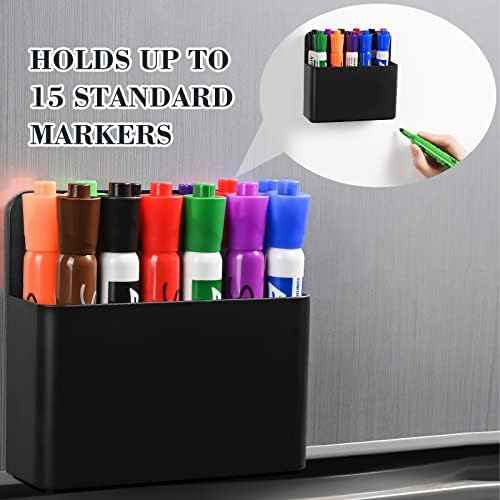 Black Strong Magnetic Dry Erase Marker Holders - Pen Holders for Whiteboard, Fridge, Locker, Magnetic Organizer for Office, Kitchen, and School. No Drilling, Nails, or Glue Needed
