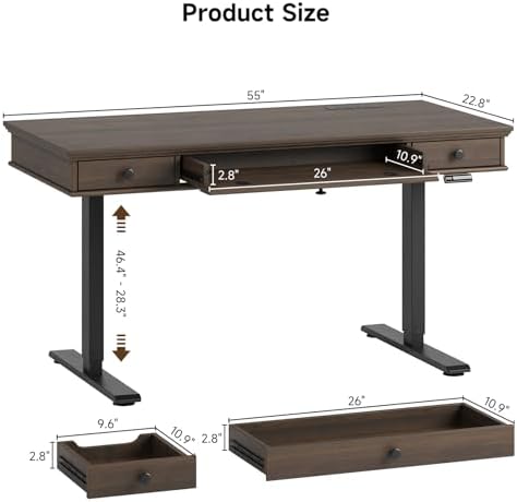 55 x 23 Inch Electric Standing Desk with Drawers, Dark Walnut