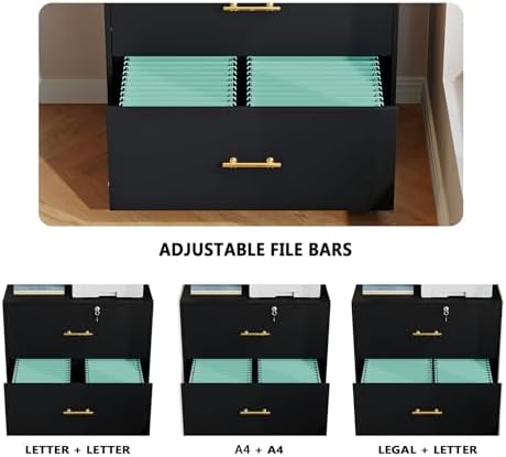 2 Drawer Lateral File Cabinet with Lock, Suitable for Letter/A4/F4/Legal Size Hanging Files,Large Wood Filing Storage Cabinets Printer Stand for Home Office,Black
