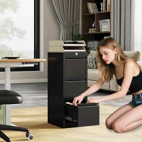 GAOMON 3-Drawer File Cabinet with Lock - Heavy Duty Metal Filing Cabinet for Letter/Legal/A4/F4 Documents Vertical Storage for Home Office Requires Assembly, Black (3 Drawers)