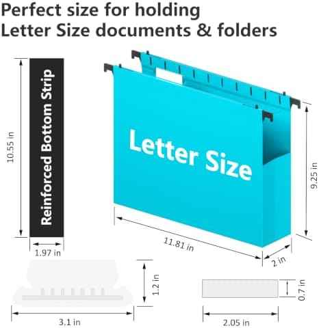 12 Pack Extra Capacity Plastic Hanging File Folders,2 Inch Expanding Pocket