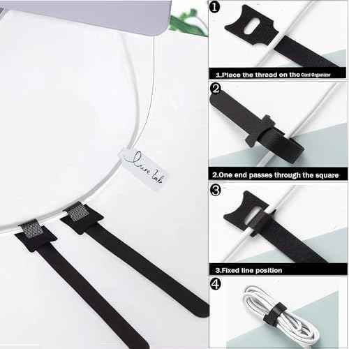 Cable Labels for Cords, 60 Pack Reusable Hook and Loop Ties, 2 Markers