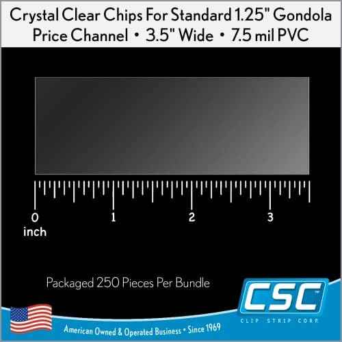 Clip Strip Corp. Price/Data Channel Label Holder Chips, Clear Plastic Tags, 3.5" L x 1.25" H, 7.5 Mil Thick, Gondola Shelf Edge, Reusable, Made for Point of Purchase Shelf Molding (250)