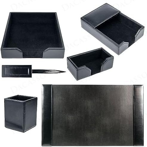 Dacasso 6 Piece Black Bonded Leather Luxury Desk Accessory Set - Desk Pad & Organization Essentials