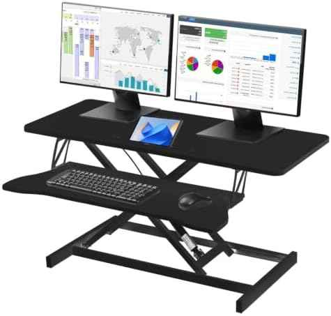 37" Desk Converter, Height Adjustable Stand Up Desk Converter, 2 Monitor Standing, Sit to Stand, Quick Sit to Tabletop, Riser Workstation with Wide Keyboard Tray