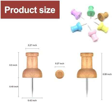 Colorful Wood Push Pins, Decorative Wooden Thumb Tacks for Cork Board and Bulletin Board, Map Pins for Wall, 60 Pieces