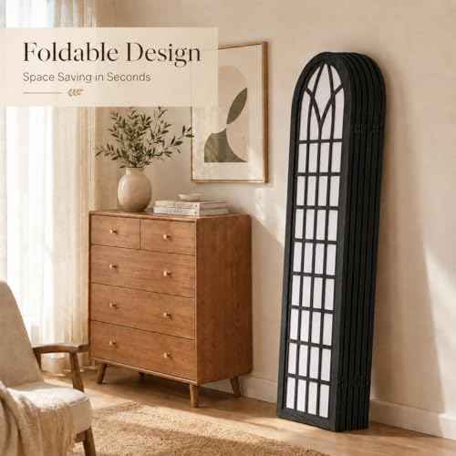 6 Panel Shoji Room Divider Folding Privacy Screen Black