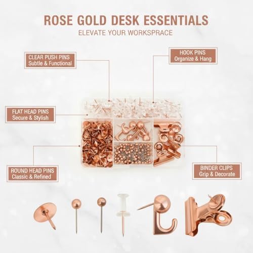 YOUDEFUL 310 Pcs Rose Gold Push Pin Set 5 Style for Bulletin Board