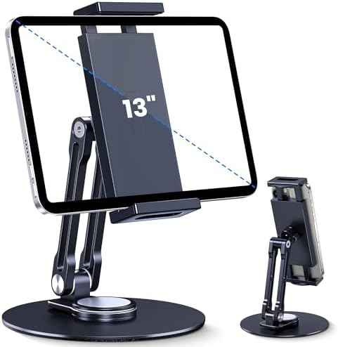 Tablet Stand Holder for iPad, Adjustable with 360 Rotating Base for Desk