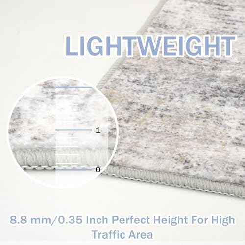 IOHOUZE Abstract Runner Rug 2x10 Ft Washable Runners for Hallways, Non Slip Kitchen Runner Printed Faux Wool Entryway Runner Indoor, Modern Abstract Floor Carpet for Hall Kitchen, Grey Beige