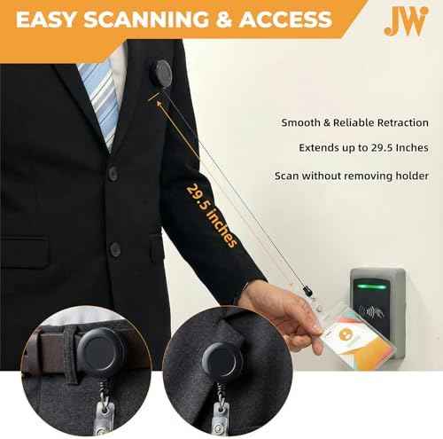 100 PCS Retractable Badge Reel and ID Badge Holder Set, 50 Black Badge Reels with Reinforced Metal Belt Clip and 50 Clear Vertical Name Tag ID Card Holders for Nurses, Hospital, Office, Teachers