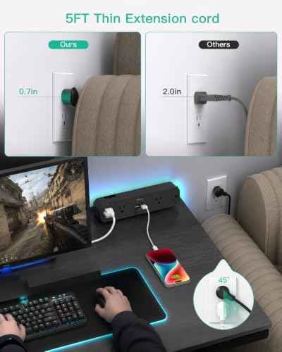 Mifaso Desk Clamp Power Strip 5FT, 40W USB C Fast Charging Station, Black