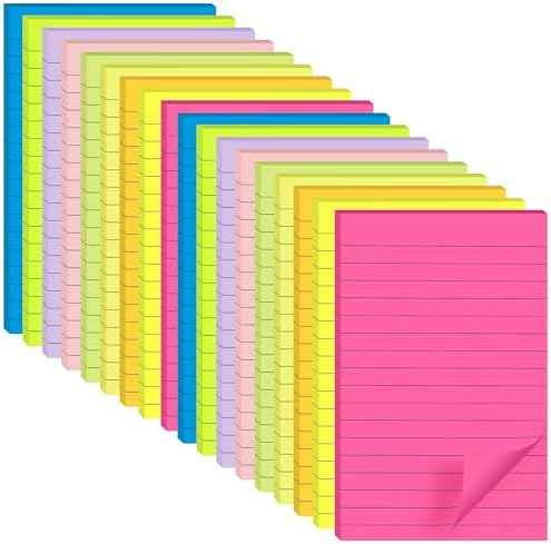 (18 Pads) Lined Sticky Notes 4x6 in Post, 9 Bright Colors