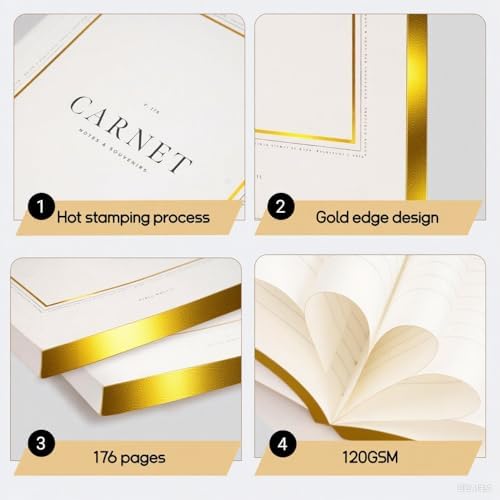 2-Pack Ruled Notebook with golden edge, Hardcover Notebook with 120Gsm Thick Pages, 5.8 * 8.3 Inches, Gold journal Notebook for Women, Girls, Writing, Diary