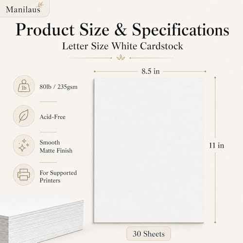White Cardstock 8.5 x 11, Heavy 80 lb Card Stock Paper, 30 Sheets.