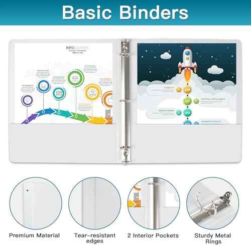 6 Pack 1.5 Inch 3 Ring Binders with Clear Cover & 2 Pockets