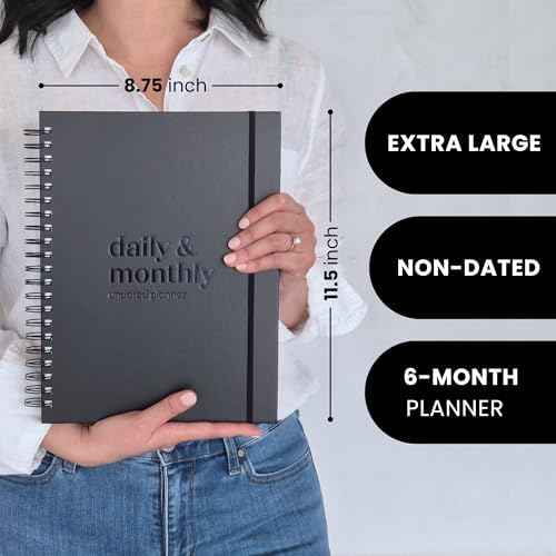 Undated Daily & Monthly Planner 2026-2027 | Hourly Schedule | Large 8.5" x 11" | Daily Work Planner with Full Page Per Day, To Do List, Time Blocking, Black Hardcover Spiral Notebook