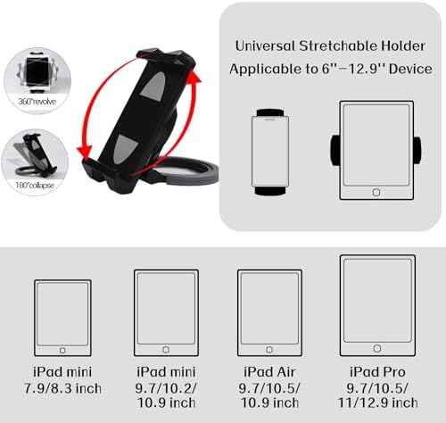 Tablet Stand - Compatible with iPad, iPad mini, and Most 6-Inch-13-Inch Tablets, Adjustable Commercial POS Holder with 360-Degree Swivel, for Retail, Classroom, Business, and Home, Black