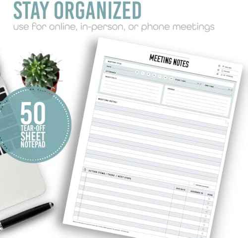 Meeting Notepad - 8.5 x 11-50 Sheets Double Sided Work School Meeting Pad Objectives, Agenda, Notes, Action, Tasks, Project Pads
