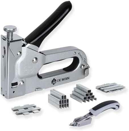 Upholstery Staple Gun Heavy Duty, DEWBIN 4 in 1 Stapler Gun with 2000 Staples, Manual Brad Nailer Power Adjustment Furniture Stapler Gun for Wood, Carpentry, Decoration DIY Staple Gun