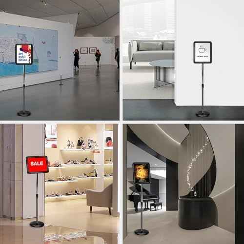 Heavy Duty Floor Sign Stand Adjustable Pedestal Sign Holder Stand, Poster Stand Aluminum Snap Open Frame for 8.5X11 Inches with Heavy Round Base, Both Vertical and Horizontal Sign Displayed