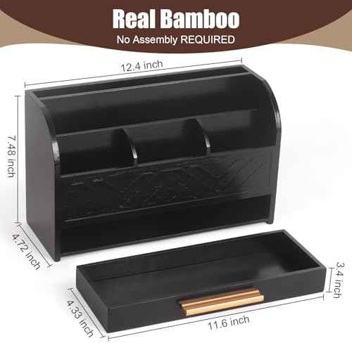 Charmewooden Black Desktop Organizer with Drawer Storage, White Desk Organizer Mail Holder Mail Organizer Countertop Pen Holder Letter Sorter Make up Organizer for School Home Office Supplies