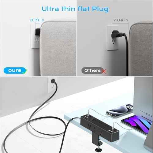Desk Clamp Power Strip 10FT, 40W Total Fast Charging Station