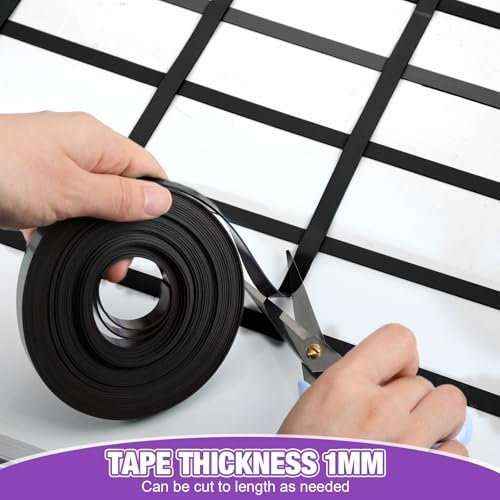 6 Rolls Black Magnetic Tape Roll Thin Strips, 1/4 Inch x 33 ft Magnetic Whiteboard Graphic Decorative Tape Marking Line Magnet Board Dividers for Classroom Office Art Accessories