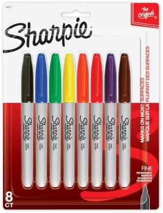 Sharpie Permanent Markers, Fine Point, 8 Count - School, Office, Arts & Crafts, Desk Supplies