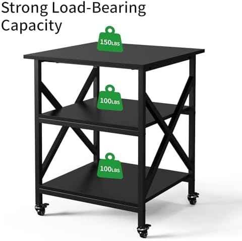 3 Tier Printer Stand, Large 23.6"x23.6" Printer Table with Wheels