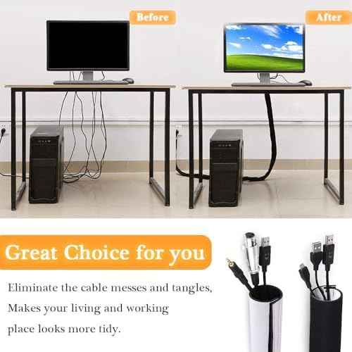 120" Neoprene Cable Management Organizer, Reversible Flexible Cuttable DIY Hole Cord Hider Cover Sleeve for Office TV Computer Home Desk Protect Wires