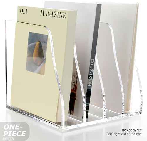 SANRUI Acrylic Desk File Organizer, Clear Magazine File Holder 4 Slot